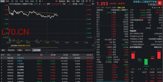 两倍做多中际旭创，突然火了！“易中天”含量高的创业板人工智能ETF华宝（159363），获资金关注！